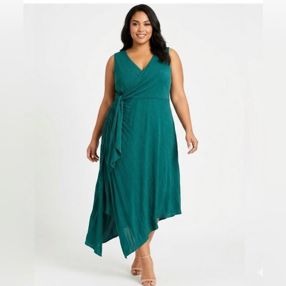 J. Jill Wearever Teal Green Ruched Wrap Midi Dress Sleeveless 2X WDR288841
